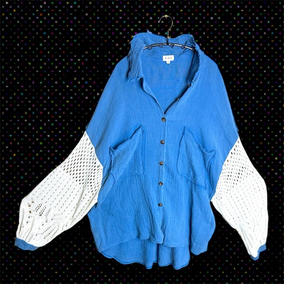 POL Blue Raw Edge Textured Shirt - Picture 2 of 12